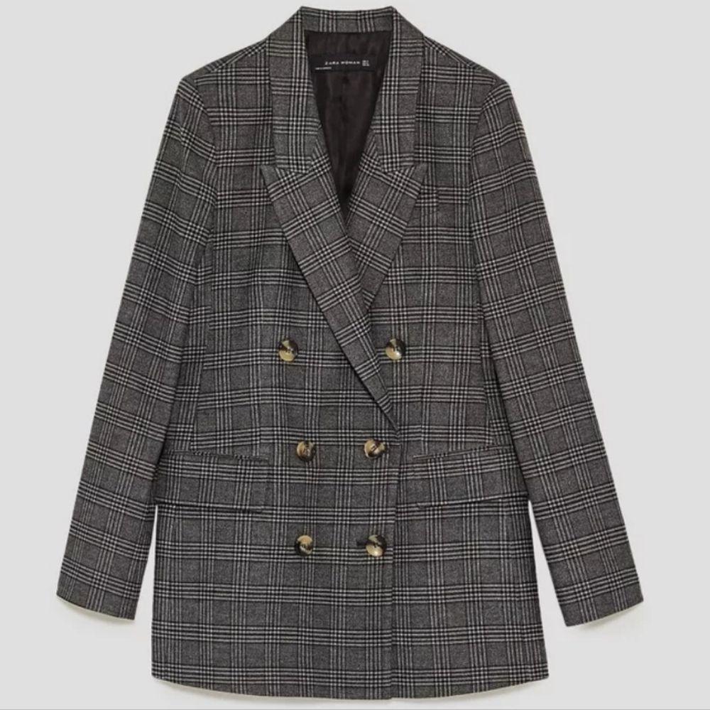 Zara Black and White Checkered Blazer